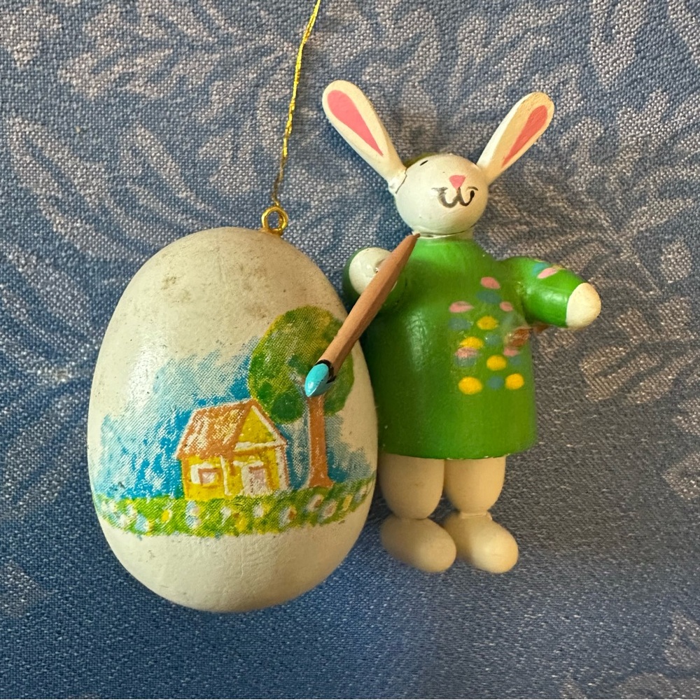 Hand-Painted Easter Egg and Bunny Ornament Easter